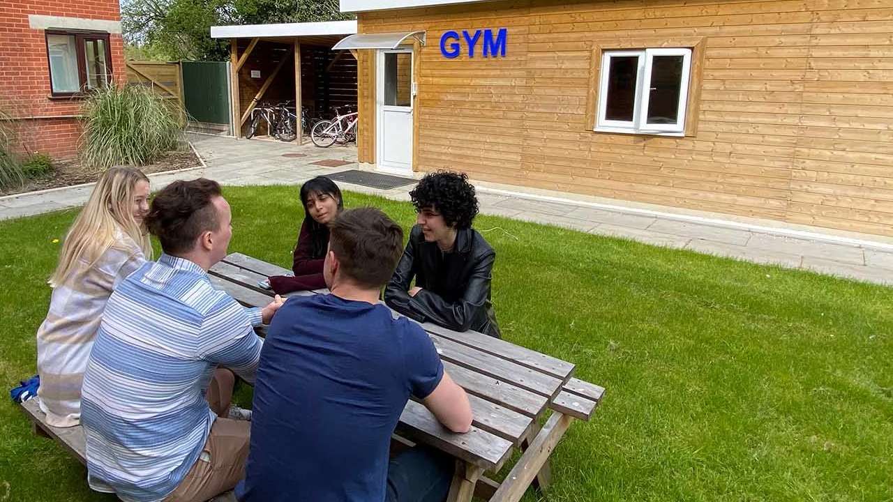 Students at Loughborough student accommodation area by gym