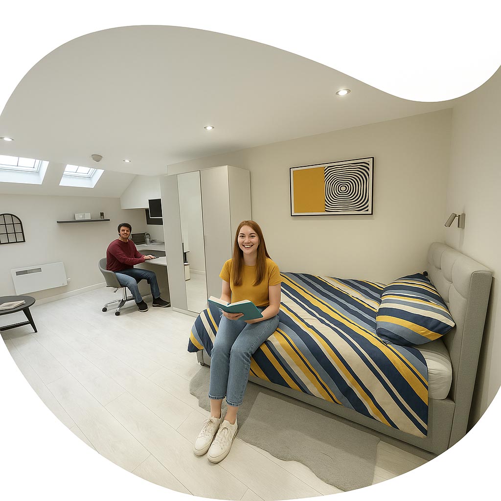 Student Beehive Loughbrough Forest Court student accommodation with double bed in rooms